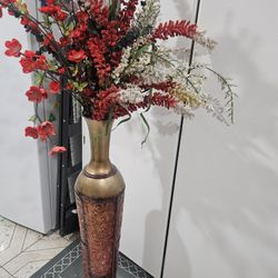 Tall Metal Vase With Flowers
