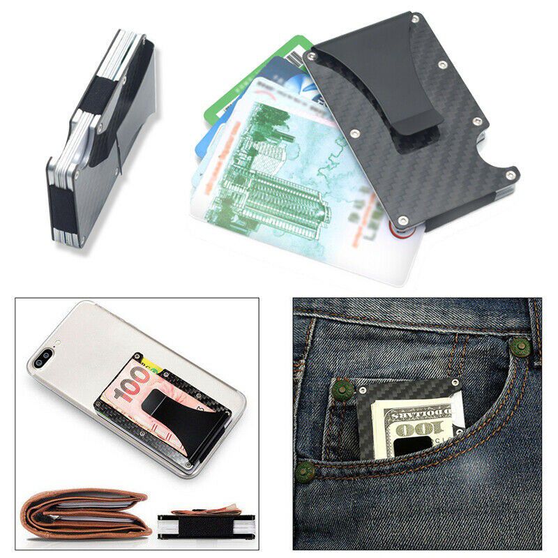 Slim Carbon Fiber Credit Card Holder RFID Non-scan Metal Wallet Money Clip Purse (fibermoneyholder-USA)