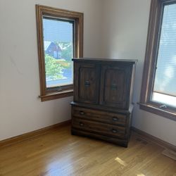 Tall Brown Armoire with Drawers (Wobbly Drawer)