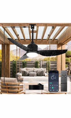 Depuley 42-Inch Ceiling Fans with Lights: Outdoor Black Waterproof Ceiling Fan for Patios - Plug in Gazebo Fans with Remote Control - Outdoor Fan for