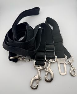 2 Adjustable Dog Seat Belt Leashes Car Safety Restraint Nylon Tether 65” Black