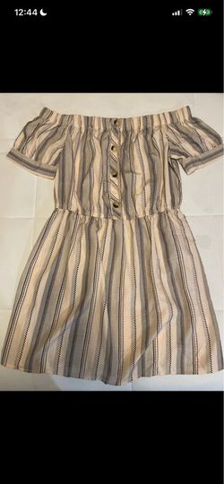 Hint Of Blush Women’s Size L Peach/black Stripes Above Knee Off Shoulder  Dress