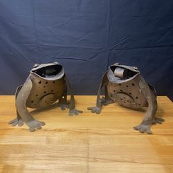 Rustic Metal Frog Candle Holders