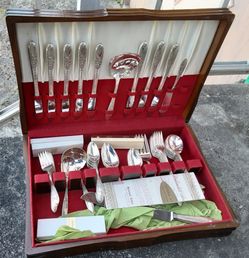 Vintage National Silver Company Flatware Set in Wood Chest