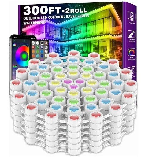 300 FT PERMANENT OUTDOOR LED COLORFUL EAVES LIGHTS WITH APP CONTROL REMOTE
