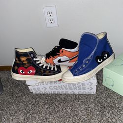 Jordan 1s, Black Cdg’s, And Blue Cdg’s. 50$ Each Shoe. 
