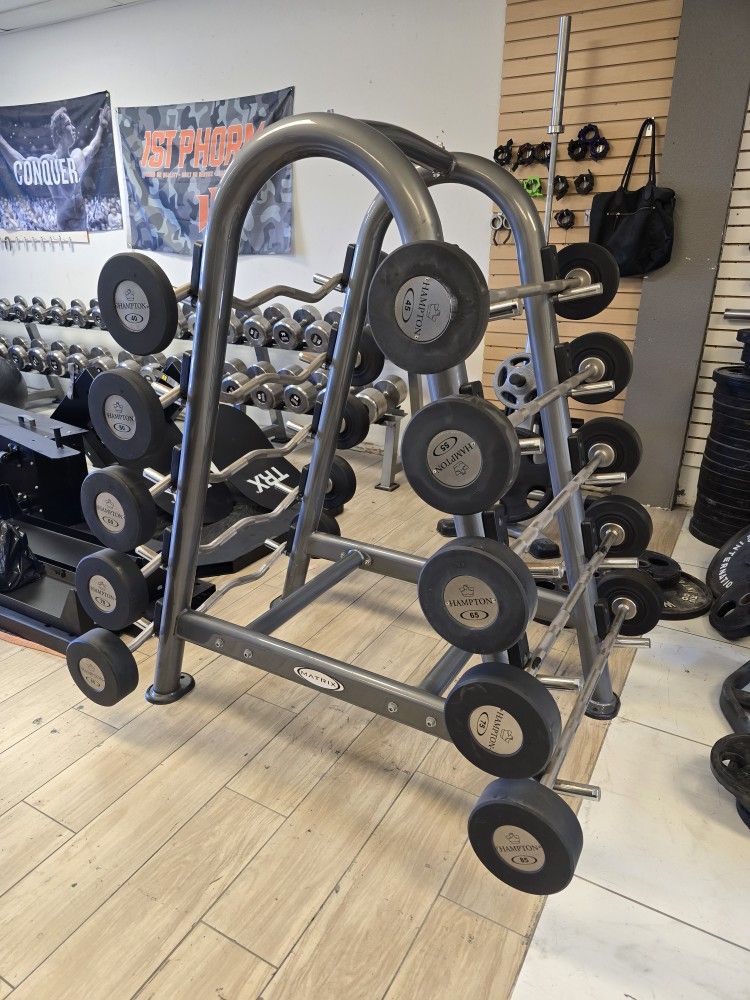 Fixed Hampton Curl & Straight Bars With Commercial Grade Matrix Storage Rack Gym Equipment Weights