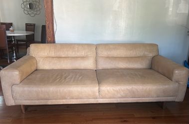 EQ3 Remi 87” Genuine Leather Sofa – Modern Cream/Beige - $650 OBO