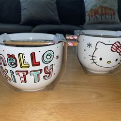 Hello Kitty 2023 Christmas Ramen Bowls w/Chopsticks Set Of 2