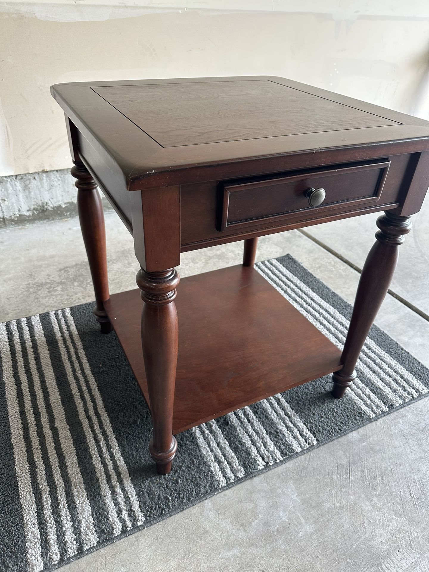 Brown Wood End Table With Drawer