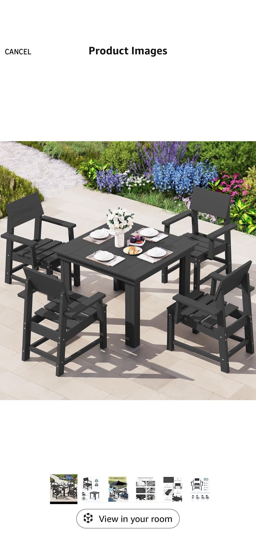 Outdoor Dining Set for 4, 67'' All Weather Patio Dining Table and Chairs Set for Deck, Lawn, Black