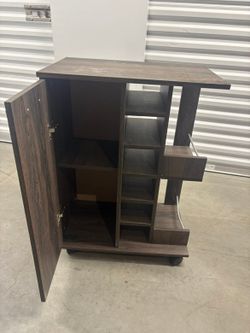 Dark Brown Rolling Storage Cabinet with Shelves