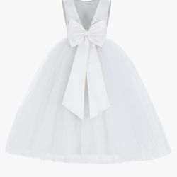 White Big Bow, Flower Girl Dress 