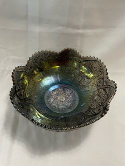 1920’s Imperial Glass Smoky Blue Gray Hobstar Carnival Glass Bowl