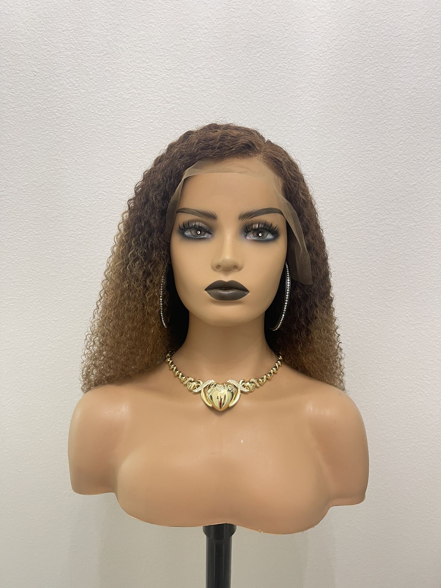 18” Kinky Curly Ombre Lacefront Human Hair Wig