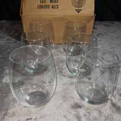 Crate & Barrel Stemless Wine Glasses Clear Set of 6 Entertaining  Classic