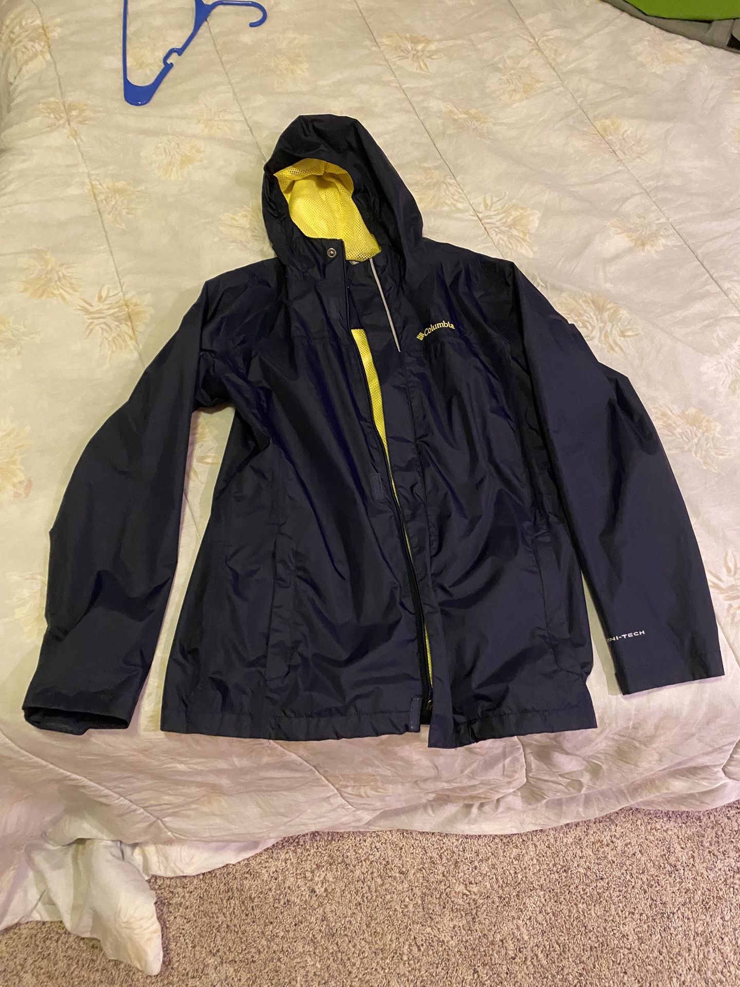 Columbia Rain Jacket Dark Blue and Yellow inside Kids Large