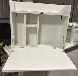 wall-mounted fold-down secretary desk with storage compartments