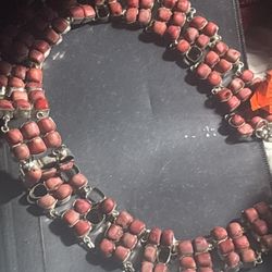 Red Coral And Sterling Silver Belt 