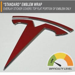 Matte RED Logo Vinyl Decal Overlay Wrap for Tesla Model X, Front & Back (4 pcs)