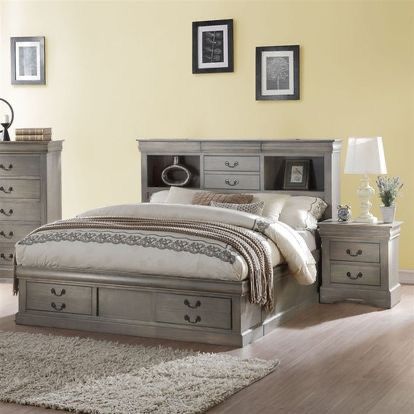 Brand New Antique Grey Bed with Drawers