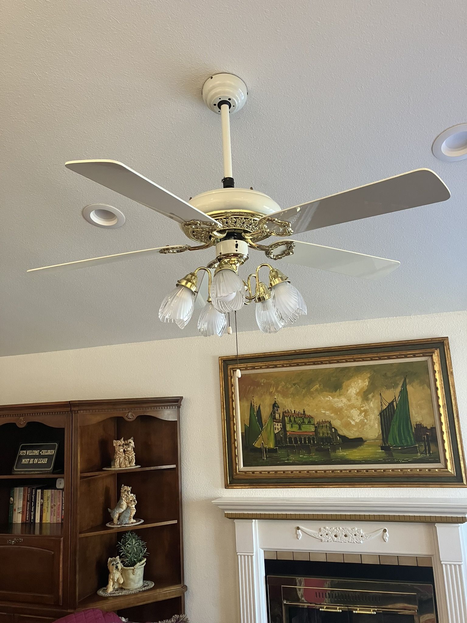 White AC 552-AC (52” 5 Blade ) W/ 5 Tulip Lights , Ceiling Fan