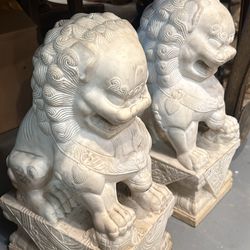 Pair Of 20th Century Carved Stone Foo Dogs
