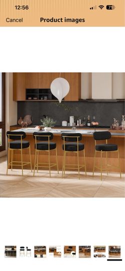 28 '' Bar Stools Set of 4, for Kitchen Island. Black+Gold
