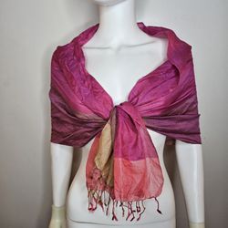 Elegant Pink and Gold Scarf Silk Mulitcolor