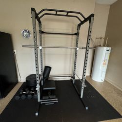 Squat/Bench Rack With Bench, Weights And Bar