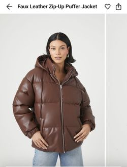 Faux Leather Zip-Up Puffer Jacket