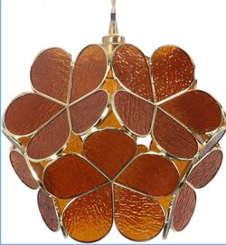New 12” Petals Tiffany Style Stained Glass Ceiling Pendant Chandelier Light Textured Amber