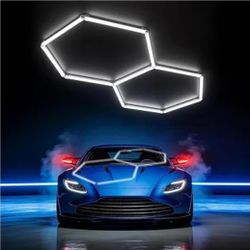HYPERLITE Gen II Hexagon Garage Lights: 77W 7700LM 2 Grids DIY Hexagon Led Light, 6500K Ultra Bright Honeycomb Hex Lights, Easy Install, Durable Desig