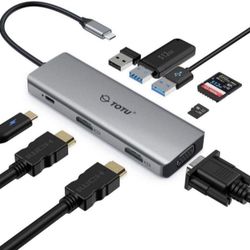 Docking Station, USB C Hub, TOTU 9 in 1 Triple Display Docking Station with Collage Display Mode, Dual 4K HDMI, VGA, 100W PD, 3 USB 3.0 and TF/SD Card