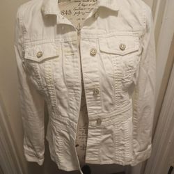 White Denim Jean Jacket with Logo Buttons