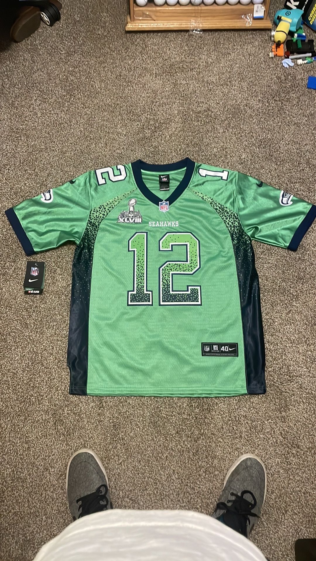 Nike On Field Seahawks Super Bowl Xlviii Jerseys. Two Different Colors.