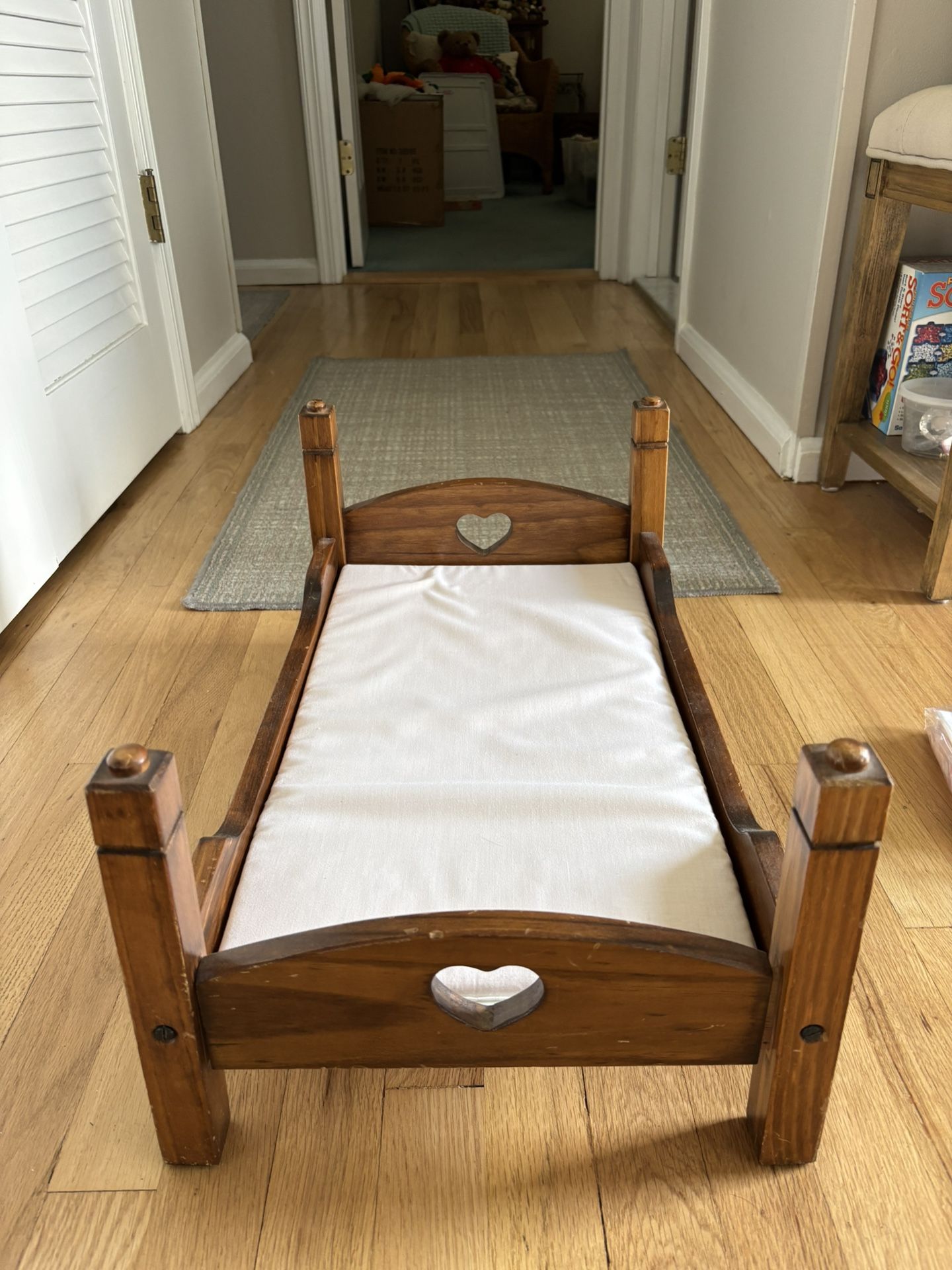 Wooden Doll Bed With Heart Cutout 