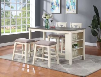 5 Piece Counter Set - Counter Table & 4 Counter Stools -Off White/Gray Finish