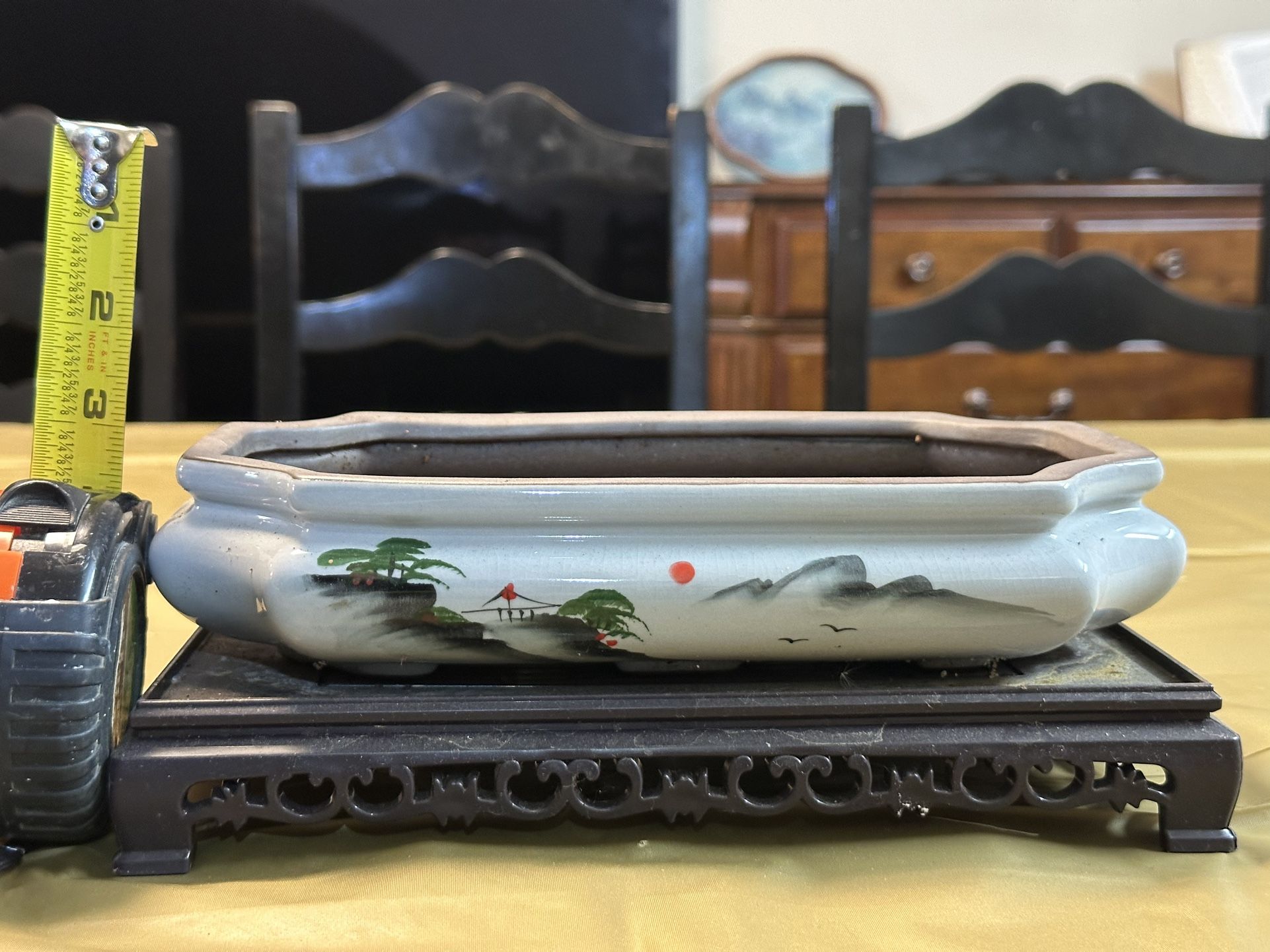 Ceramic bonsai flower pot with base