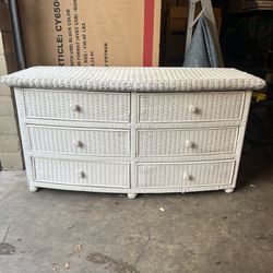 Wicker 6 Drawer Dressers, White Rattan Shabby Chic Farmhouse Furniture Drawers Storage Cubby