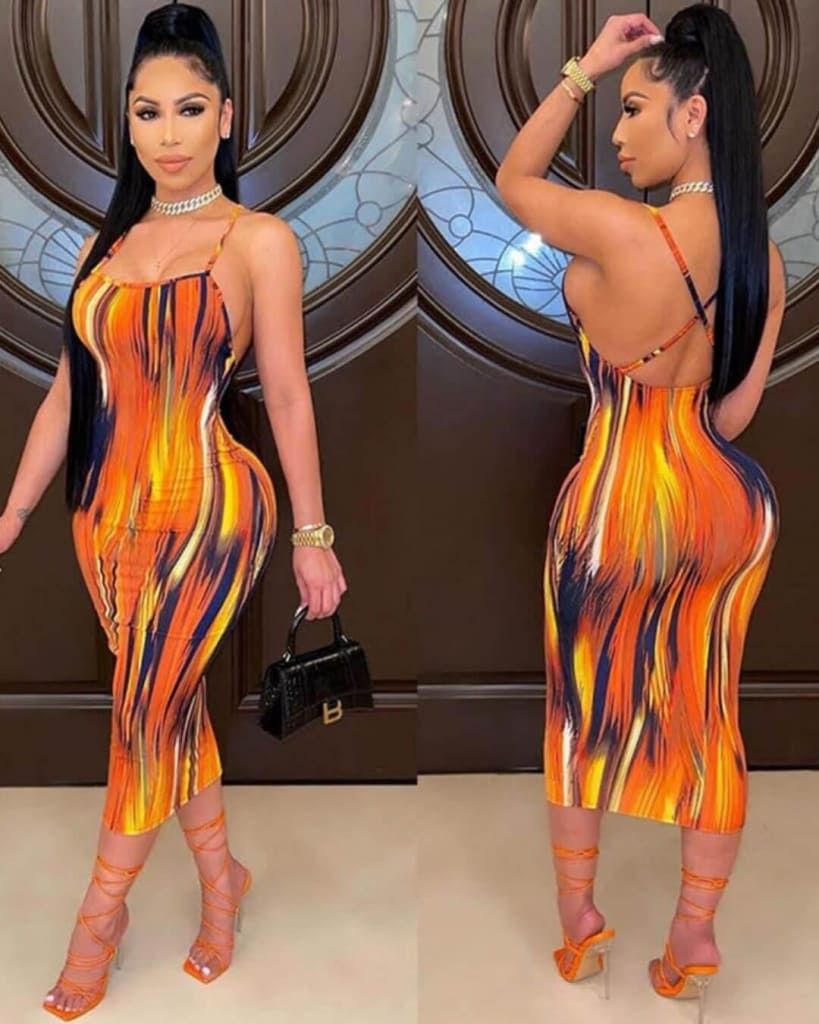 Orange Tie-Dye Bodycon Midi Dress | Size Medium & Large | New