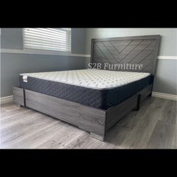 Queen Grey Alpine Platform Bed With Ortho Mattress Included 