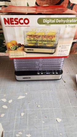 NESCO 5-Tray Rectangular Food Dehydrator, 420W Adjustable Temp Food Dehumidifier with Digital Timer and Bottom-Mount Fan for Beef Jerky, Vegetables & 