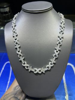 Moissanite baguette cross infinity link chain