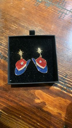 Cowboy Hat Drop Earrings Red Blue Glitter