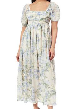 NEW Wallflower Women’s Blue Floral Puff Sleeve Long Dress