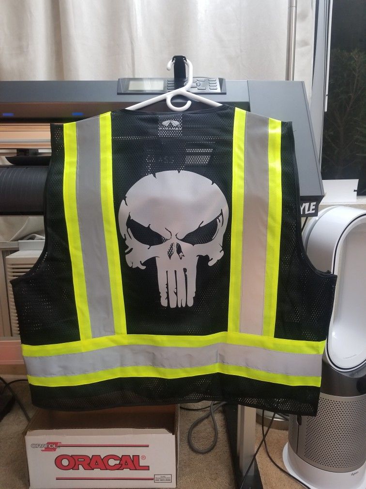Punisher Skull Safety Vest - Black w/Reflective Vinyl Decal