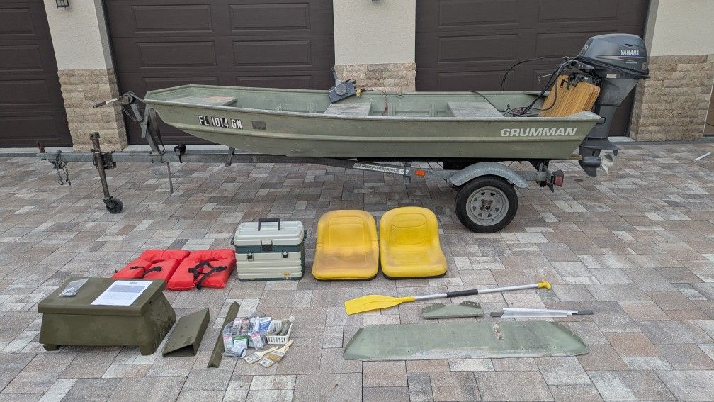 12' Grumman Jon Boat With 20 HP Yamaha Outboard Project Boat