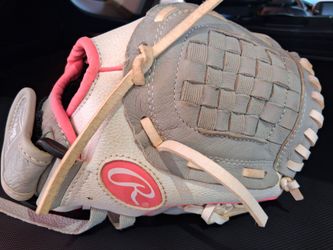 Rawlings Softball Baseball Leather Gray Pink Glove