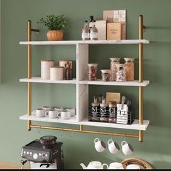 Marble Kitchen Shelves Premium Wall Mounted Floating Pipe Shelving 3 Tier 41.5" 